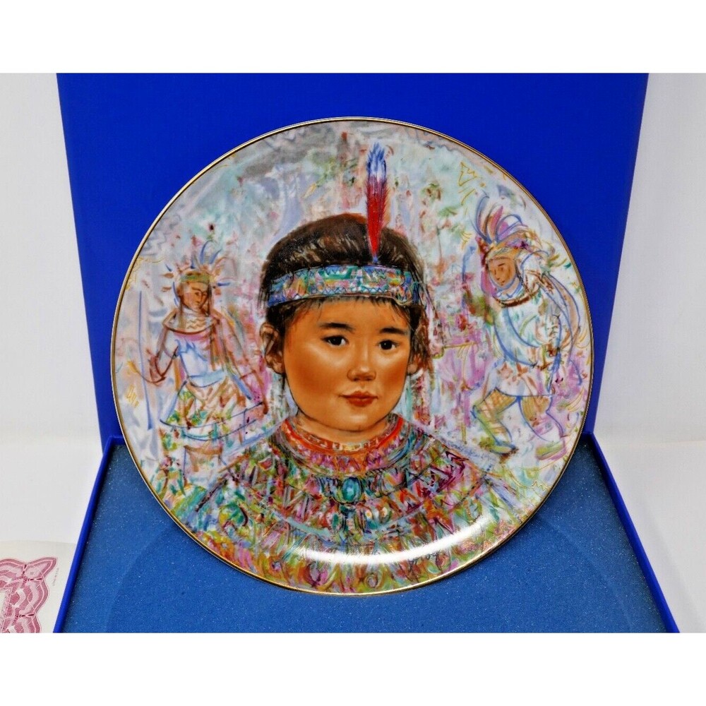 Edna Hibel Nobility of Children Chief Red Feather Porcelain Collectible Plate